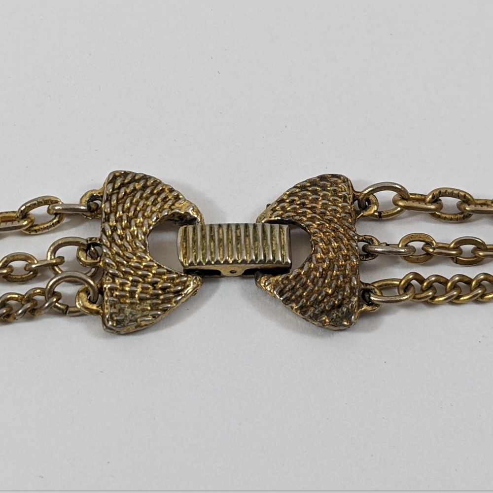 Vintage Goldtone Victorian Revival Triple Strand Necklace - Picture 7 of 9